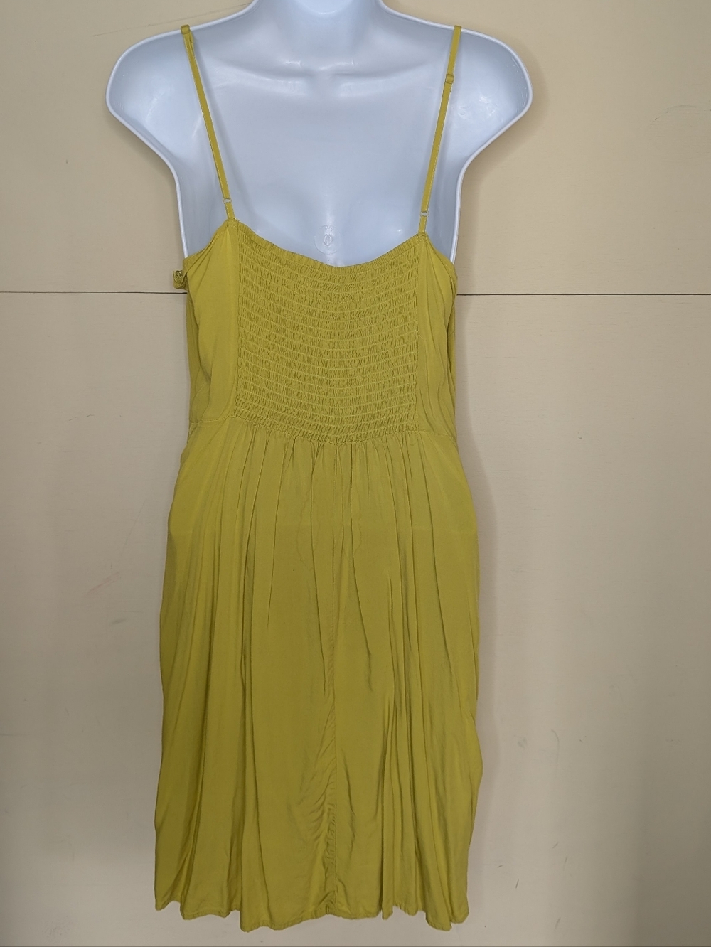 Old Navy Summer Dress Mid Length Spaghetti Strap Bright Yellow Green - Picture 3 of 9